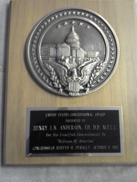 United States Congressional Award plaque presented to Dr. Henry L. N. Anderson